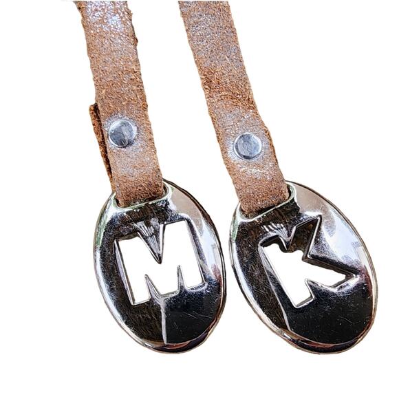 Michael Kors Distressed Braided Leather Belt Wide Western Boho Silver Charm L main image 5